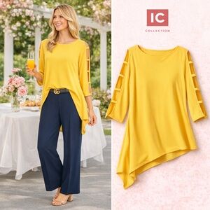 IC Collection,Slotted-Sleeve,Tunic-Top Statement Yellow,Women Excelt Con,Size M